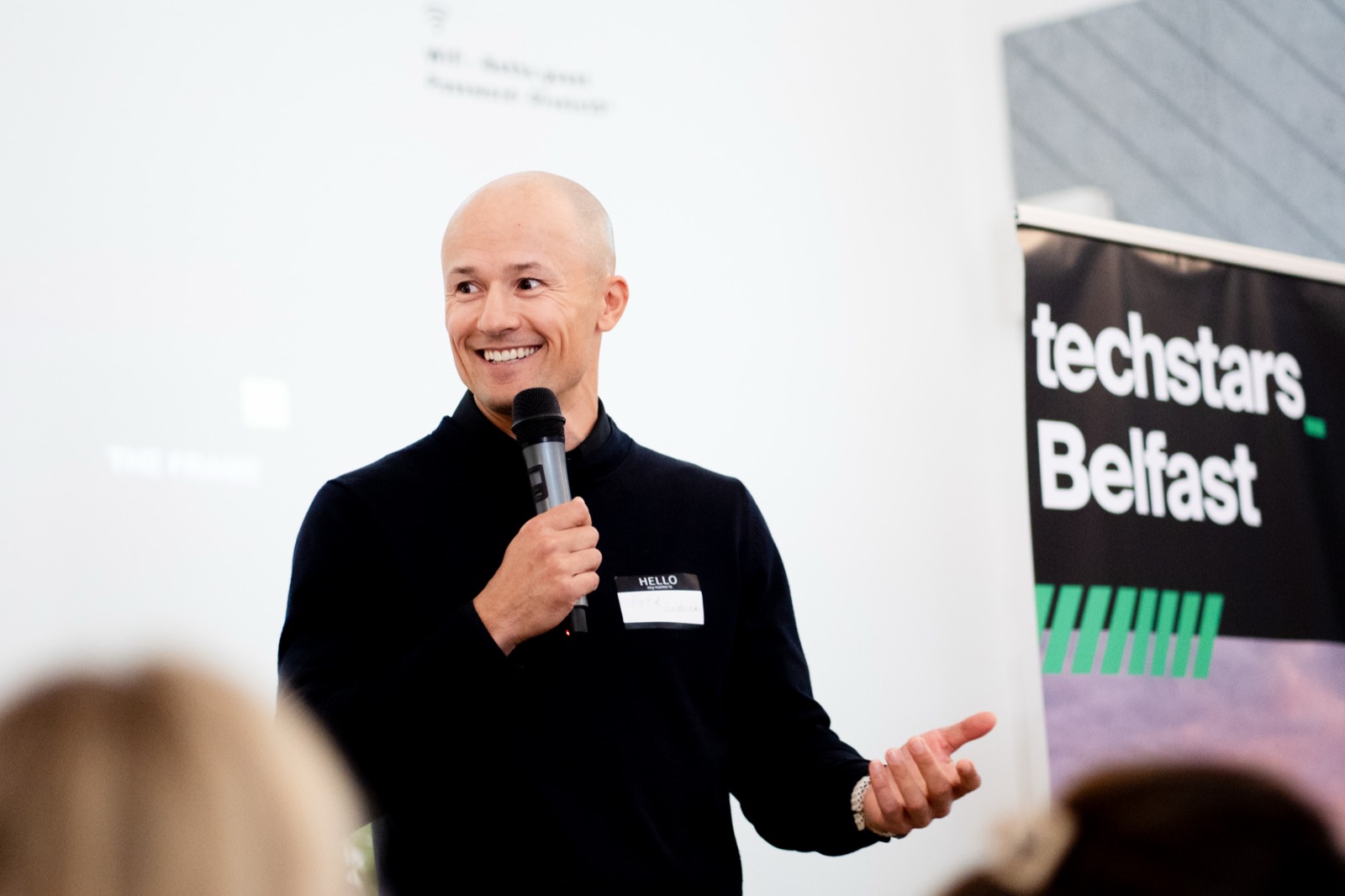 A Techstars speaker presenting to founders in Belfast