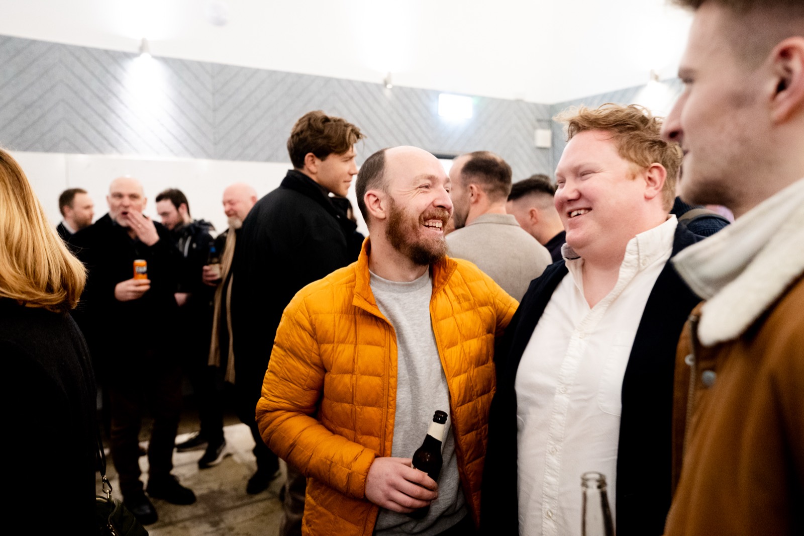 Founders laughing at a Techstars Belfast founder night